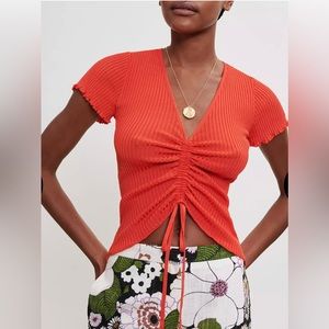 MAJE Milino Ruched Front Top in Orange